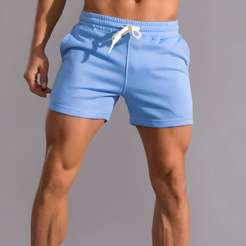 Blue Cotton Shorts on Model