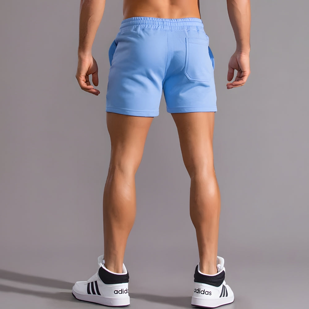 Blue Cotton Shorts on Model