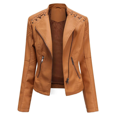 Light Brown leather Jacket close up view