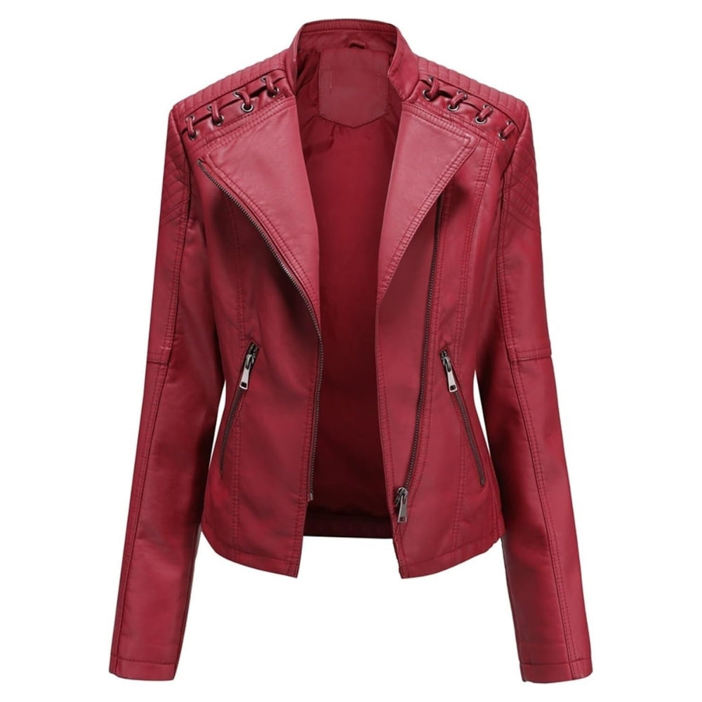 Red leather Jacket close up view