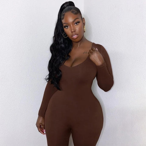 brown fashionable jumpsuits on a model